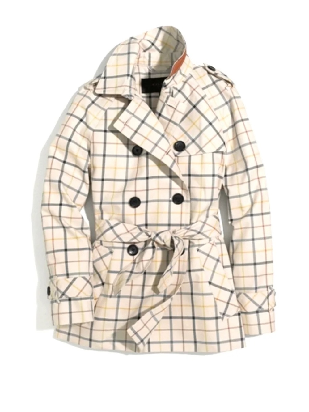 Coach Tattersall Cream Plaid Double-Breasted Trench Coat with Belt
